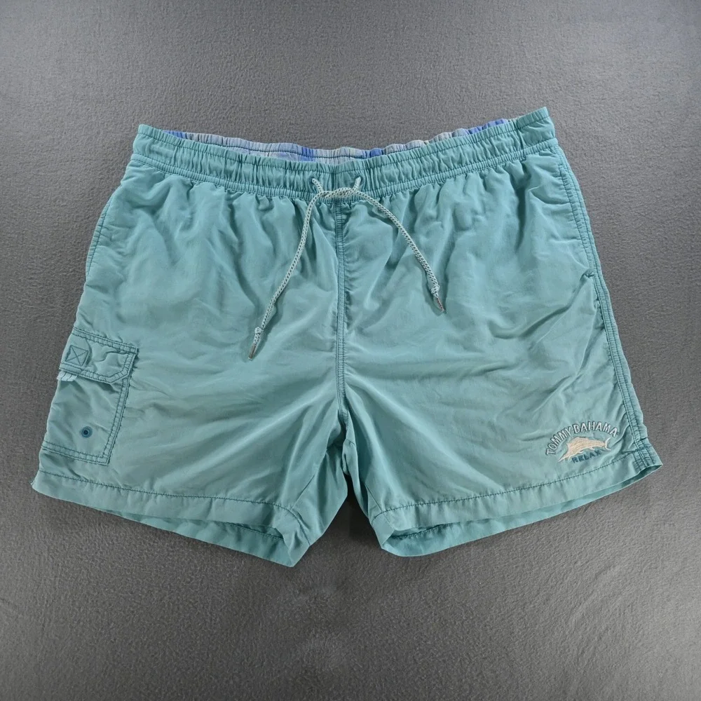 Tommy Bahama Relax Cargo Swim Trunks XXL Teal Blue Nylon Board Shorts